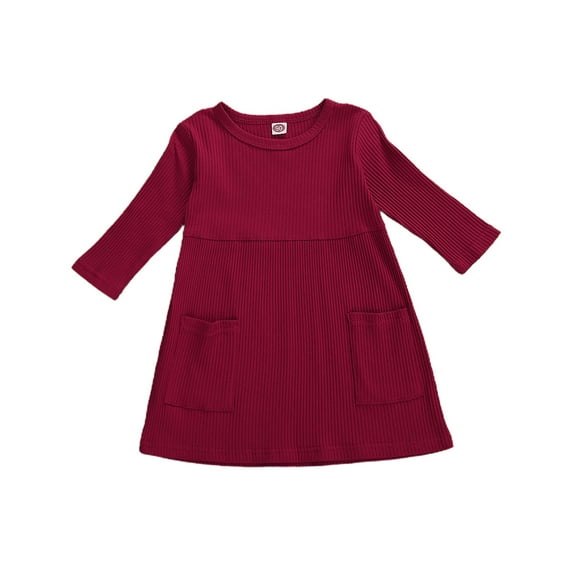 Kiapeise Kids Dress, Solid Color Round Neck Three Quarter Sleeve Dress One-Piece for Girls