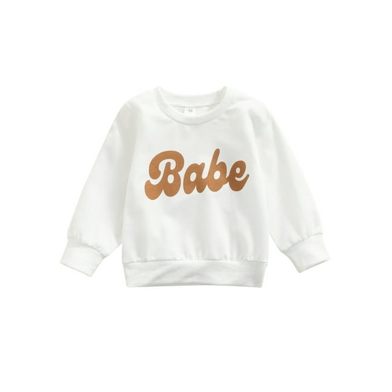 Kiapeise Kids Infant Baby Boy Girls Clothes Babe Letter Printed Long Sleeve Pullover Sweatshirt Shirt Sweater Tops