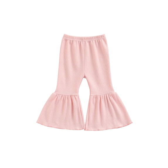 Kiapeise Knitted Ribbed Bell Bottoms for Toddler Girls Ruffle Flare Skinny Pants Baby Outfit Leggings Trousers