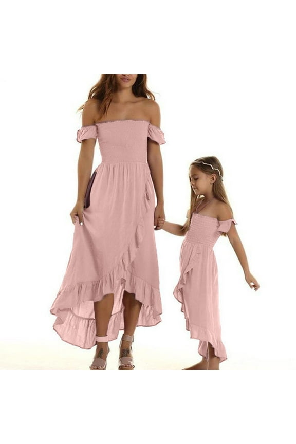 Mommy and Me Matching Dress Off Shoulder Chiffon Sleeveless Dress