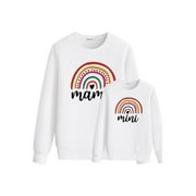 Kiapeise Mommy and Me Matching Sweatshirt Casual Outfits Rainbow Print for Baby Adults Kids Long Sleeve Pullover Tops
