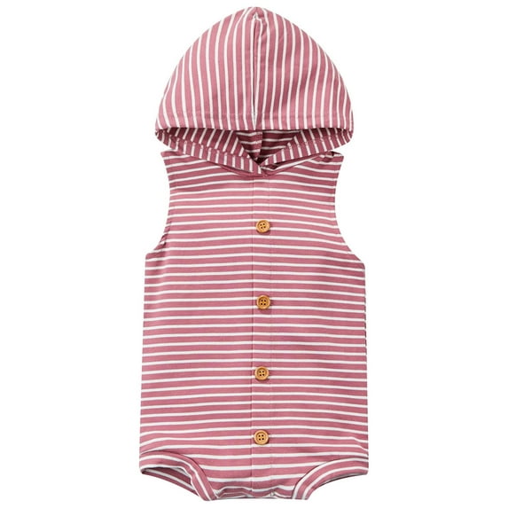Kiapeise Newborn Baby Boy Girl Unisex Romper Infant Toddler One Piece Hooded Striped Bodysuits Sleeveless Buttons Clothes