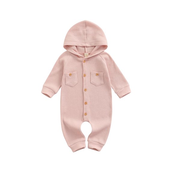 Kiapeise Newborn Baby Girl Boy Hooded Romper Long Sleeve Waffle Knitted Jumpsuit Outfits for Infant Kids
