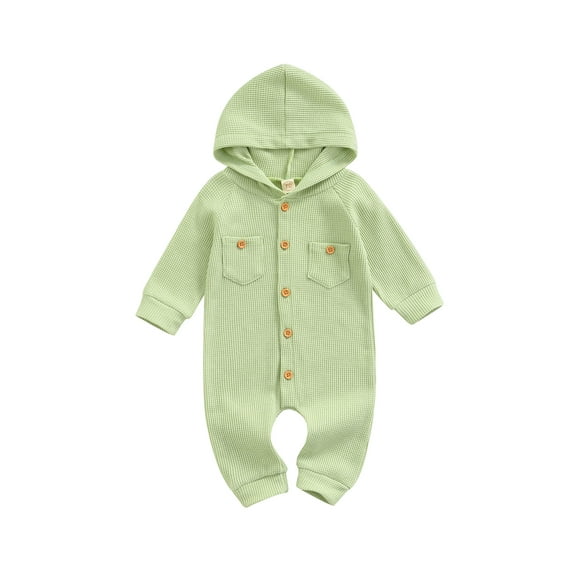Kiapeise Newborn Baby Girl Boy Hooded Romper Long Sleeve Waffle Knitted Jumpsuit Outfits for Infant Kids