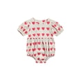 thumbnail image 1 of Kiapeise Newborn Baby Girl Love Heart Printing One Piece Rompers Short Sleeve Ruffle Bodysuit Valentine's Day Outfit, 1 of 9