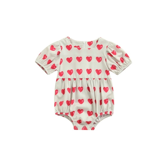 Kiapeise Newborn Baby Girl Love Heart Printing One Piece Rompers Short Sleeve Ruffle Bodysuit Valentine's Day Outfit