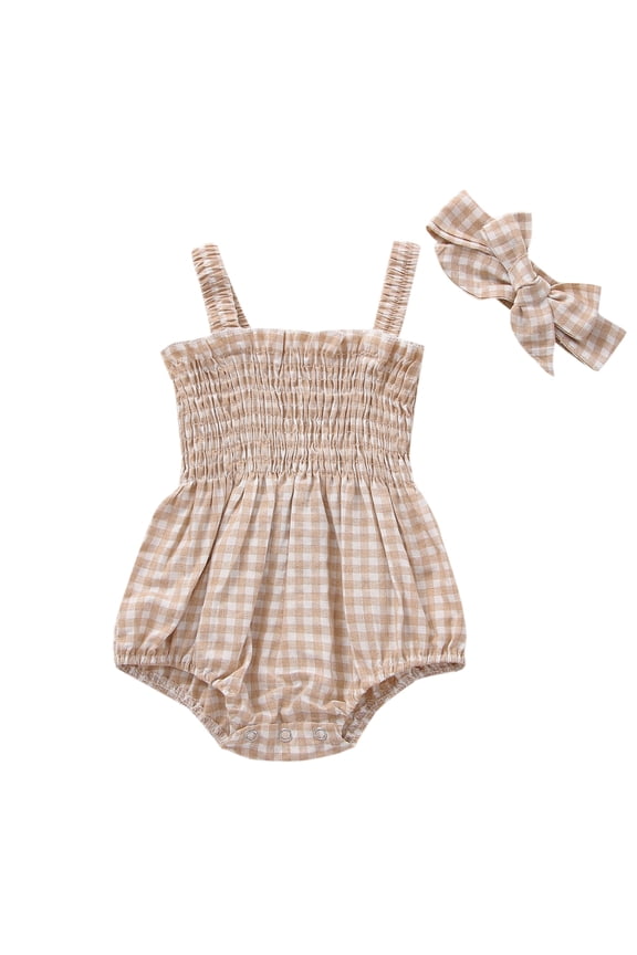 Newborn Baby Girl Romper Sleeveless Strap Ruffle Elastic Jumpsuit Bow Headband Spring Summer Clothes