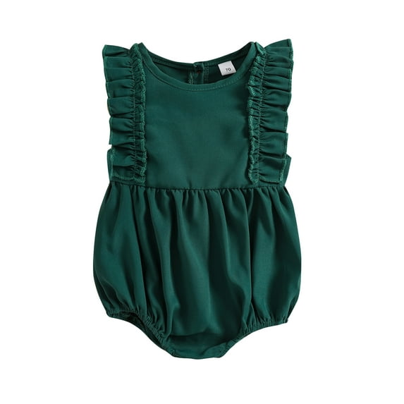 Kiapeise Newborn Baby Girl Ruffle Sleeveless Romper Button Solid Bodysuit One Piece Crewneck Jumpsuit Short Playsuit Outfits