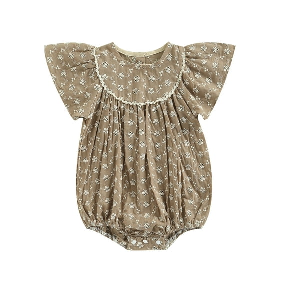 Kiapeise Newborn Baby Girls One Piece Romper Lace Floral Fly Sleeve Bodysuit Ruffle Button Jumpsuit Summer Outfits