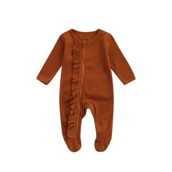 Kiapeise Newborn Girl Long Sleeve Waffle Jumpsuit Foot Wrap Crew Neck Playsuit