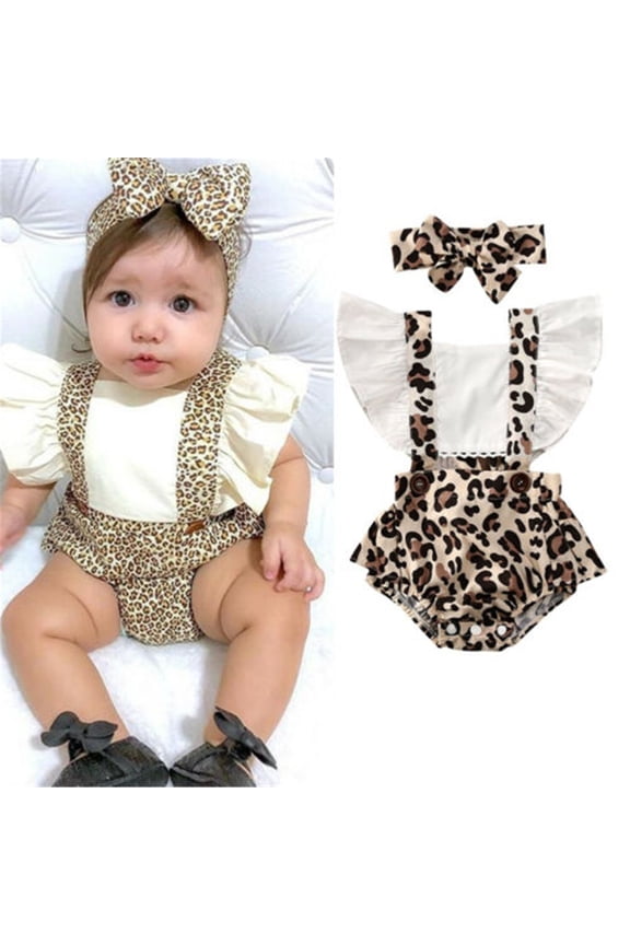 Newborn Infant Baby Girl Leopard Ruffle Romper Jumpsuit Bodysuit Summer One-Piece Outfits Clothes 0-24M