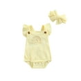 thumbnail image 1 of Kiapeise Newborn Infant Baby Girls Summer Clothes Outfits Boho Rainbow Ribbed Ruffle Sleeveless Romper Jumpsuit Bodysuit, 1 of 9