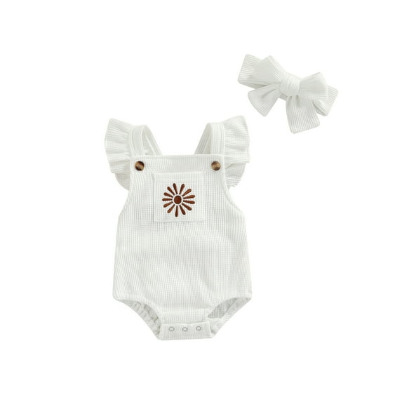 Kiapeise Newborn Infant Baby Girls Summer Clothes Outfits Boho Sun Flower Ribbed Ruffle Sleeveless Romper Jumpsuit Bodysuit