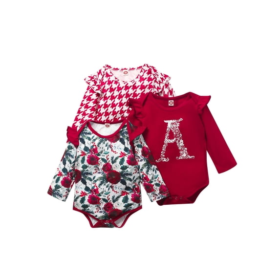 Kiapeise Pack of 3 Baby Rompers Onesie Long Sleeve Printed Jumpsuits Bodysuits for Infant Girl Boys