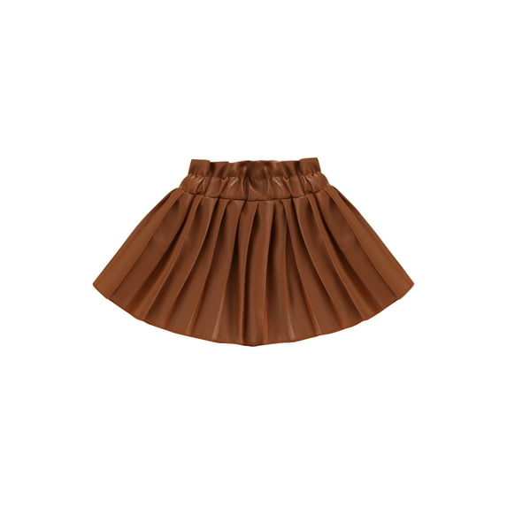 Kiapeise Pu Leather Skirts for Toddler Baby Girls Faux Leather Pleated Skirts Casual Mini Skirts