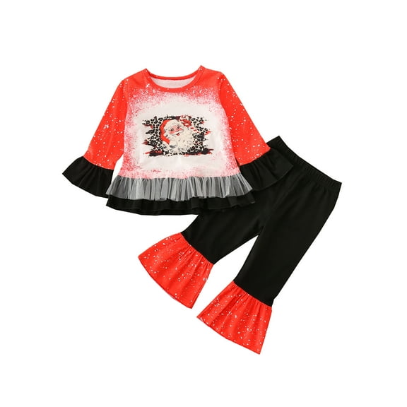 Kiapeise Toddler Baby Girl Christmas Outfit Long Sleeve Shirt Tops Floral Flared Pants