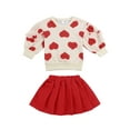 thumbnail image 1 of Kiapeise Toddler Baby Girl Outfit Valentines Day Clothes Heart Sweatshirt Kids Pleated Skirt Sets 2Pcs Cute, 1 of 7