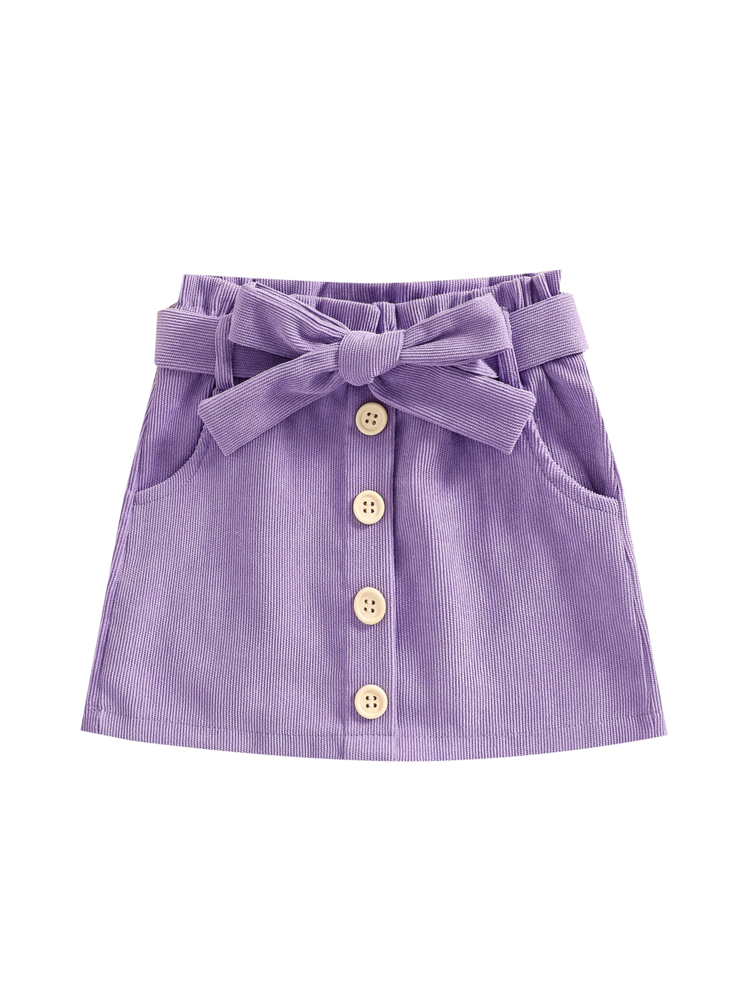 Kiapeise Toddler Baby Girls Corduroy Skirts High Waist Button Down Mini A line Skirts with Belt