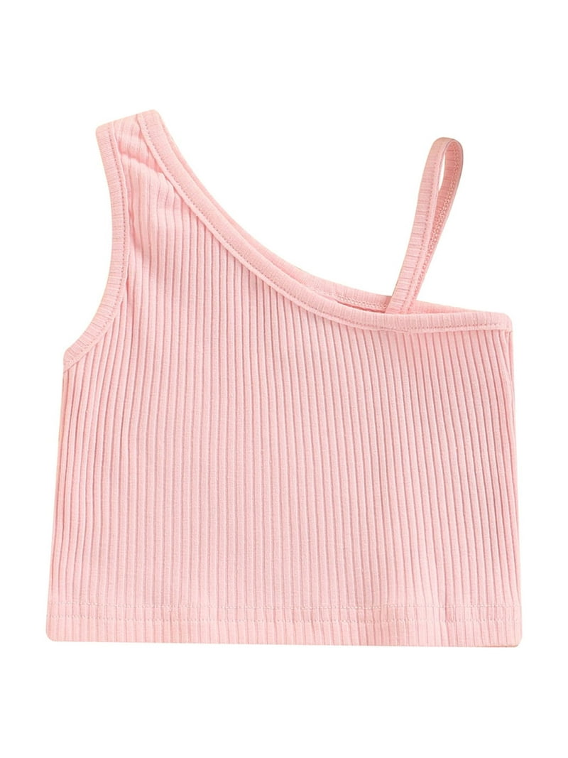 Kiapeise Toddler Baby Girls Crop Top One Shoulder Sleeveless Knit