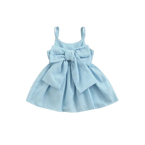 Kiapeise Toddler Baby Girls Sleeveless Dress Front Bowknot Stripe Sling Dress Summer Fashion Princess Casual Dress