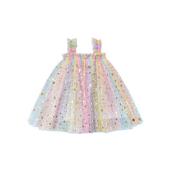 Kiapeise Toddler Baby Girls Tutu Dress Sleeveless Sequin Layered Princess Tulle Dress Stars Mesh Princess Dress