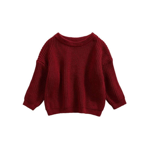 Kiapeise Toddler Baby Uni Round Neck Knitted Sweater Infant Kids Winter Warm Long Sleeve Solid Color Pullover Knitwear