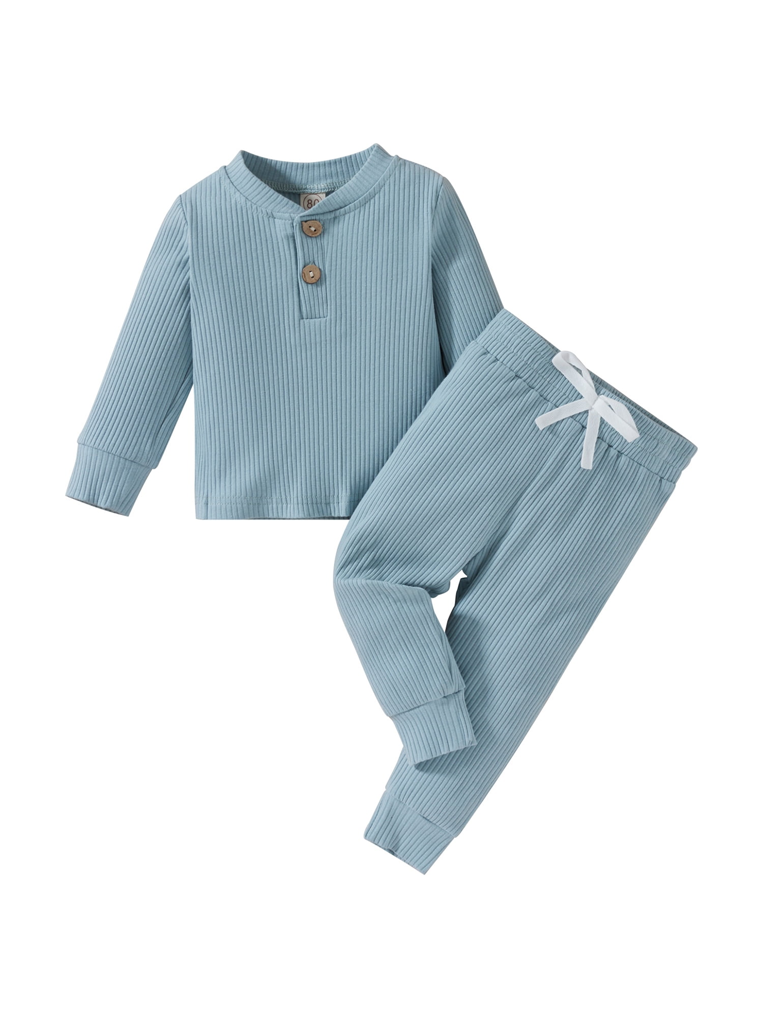 Kiapeise Toddler Boy Fall Clothes 2T 3T 4T 5T Outfits Winter Long Sleeve Knitted Cotton Tops Pants Sets Solid Color
