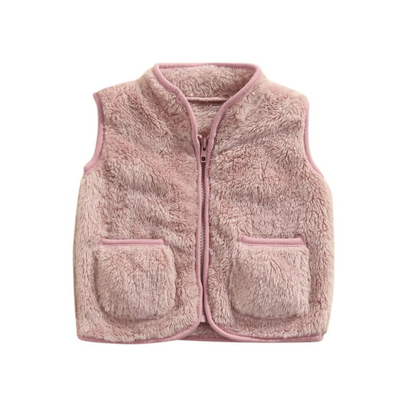 Kiapeise Toddler Girls Boys Plush Vest V-Neck Zipper Jacket Coat Fall Winter Tank Outerwear Tops