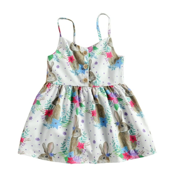 Kiapeise Toddler Girls Easter Sleeveless Rabbit Print Dress