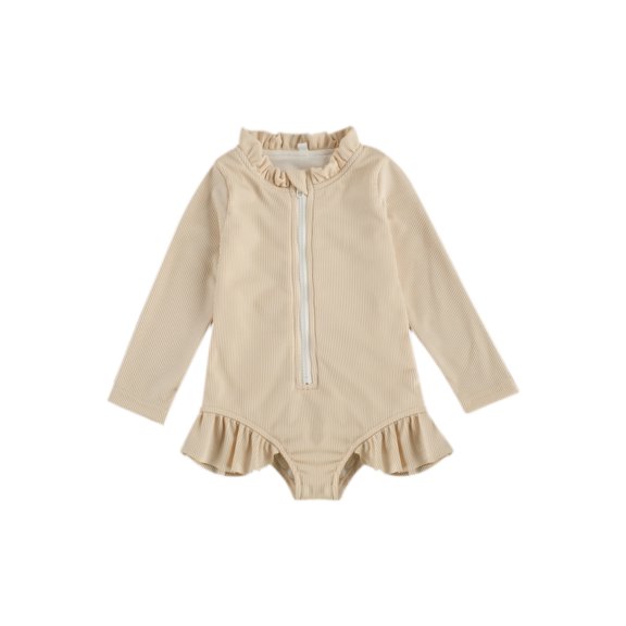 Kiapeise Toddler Girls One Piece Swimsuit Zip Swimwear Long Sleeve Bathing Suit