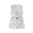 thumbnail image 1 of Kiapeise Toddler Girls Romper with Belt Stripe Sleeveless Collar Jumpsuit, 1 of 7