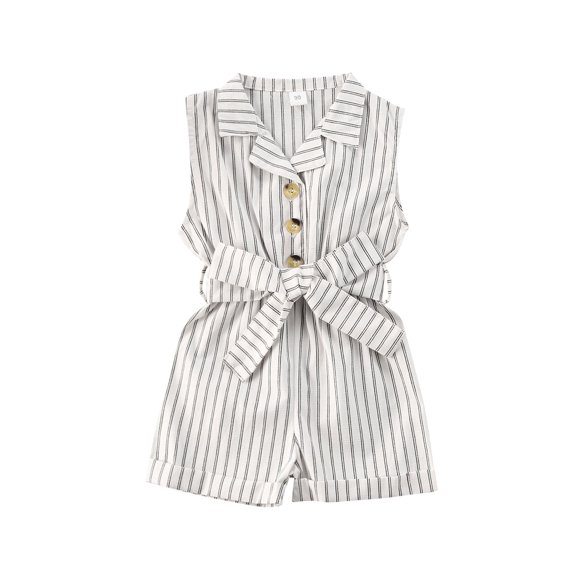Kiapeise Toddler Girls Romper with Belt Stripe Sleeveless Collar Jumpsuit