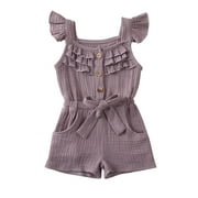 Kiapeise Toddler Girls Ruffled Sleeve Linen Jumpsuit Romper Summer Clothes