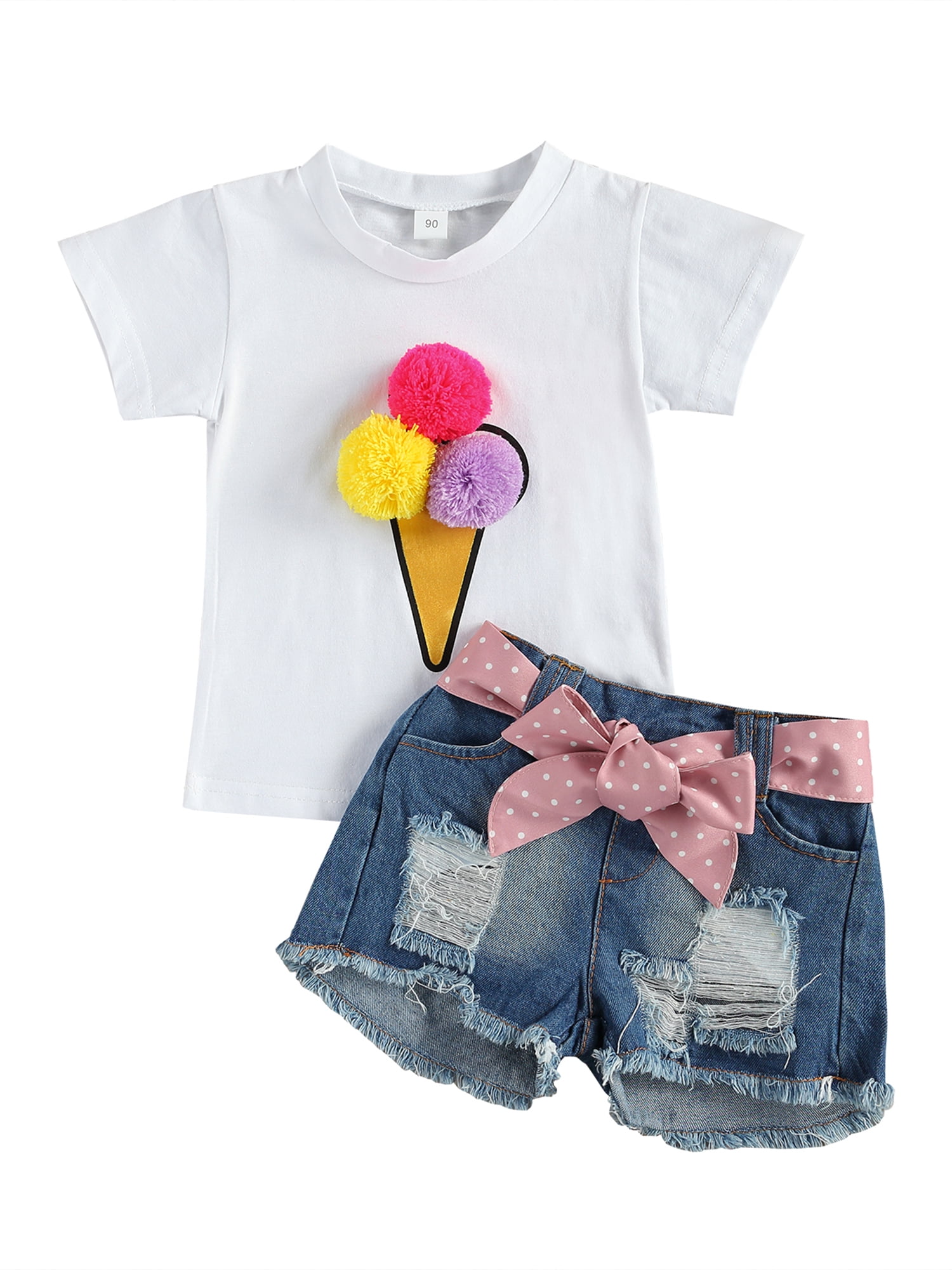 Kiapeise Toddler Girls Summer Short Sleeve T-Shirt Ripped Denim