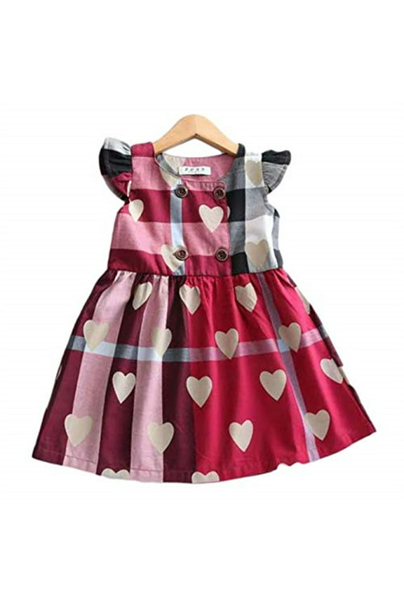 Toddler Girls Valentine's Day Dress Fly-Sleeve Love Heart Print Dress
