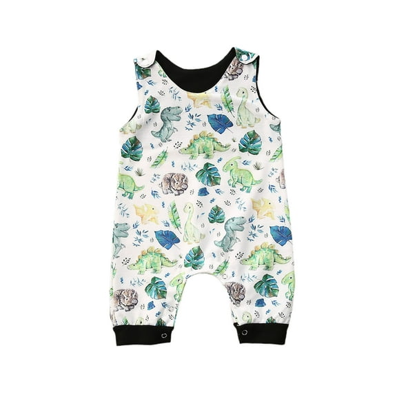 Kiapeise Toddler Summer Romper Cartoon Print O-Neck Sleeveless Jumpsuit