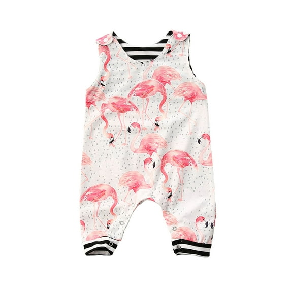 Kiapeise Toddler Summer Romper Cartoon Print O-Neck Sleeveless Jumpsuit