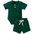 thumbnail image 1 of Kiapeise Unisex Newborn Ribbed Knitted Cotton Short Sleeve Tops + Shorts, 1 of 7