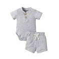 thumbnail image 1 of Kiapeise Unisex Newborn Ribbed Knitted Cotton Short Sleeve Tops + Shorts, 1 of 7