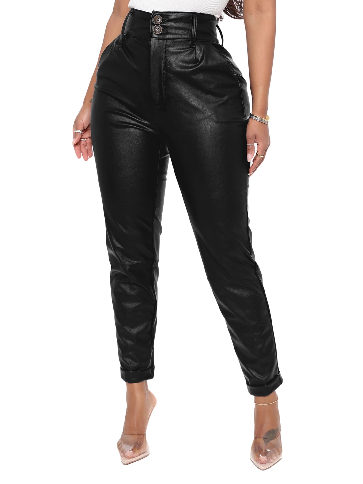 Baocc Leather Pants for Women Womens Leather Leggings Stretch High Waisted  Pleather Pu Pants Warm Pants Womens Leather Pants F 