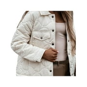 Kiapeise Women Quilted Jackets Lightweight Long Sleeve Button-up Lapel Puffer Bomber Coats Winter Clothes