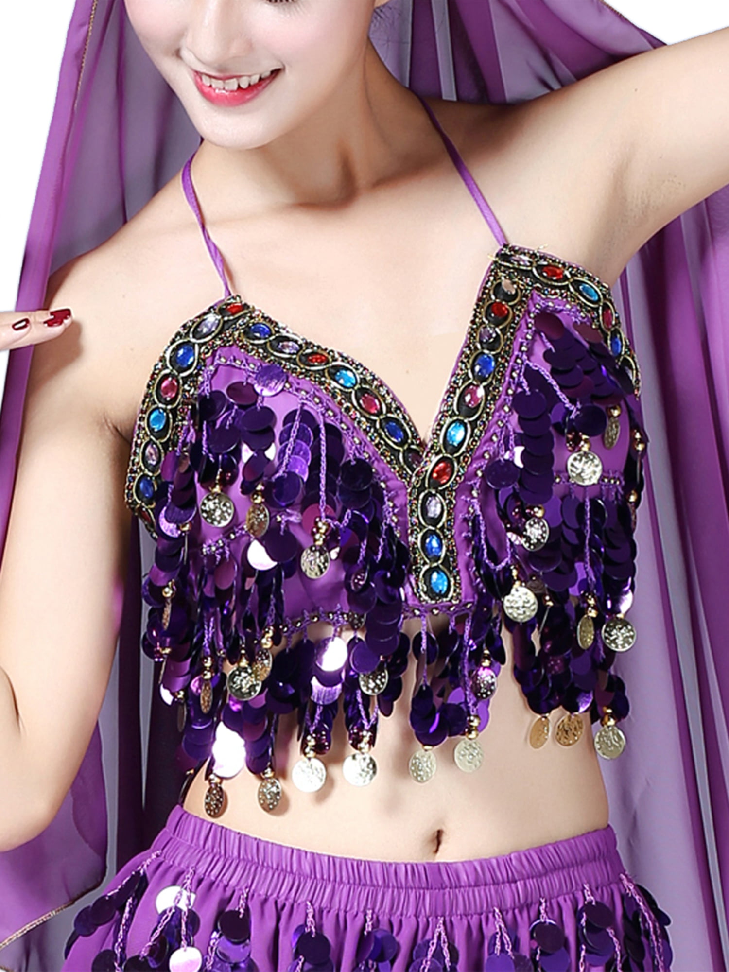 NWT Purple Belly Dance Blinged Out Beaded Sequin Bra Top Size 36-38 B/C