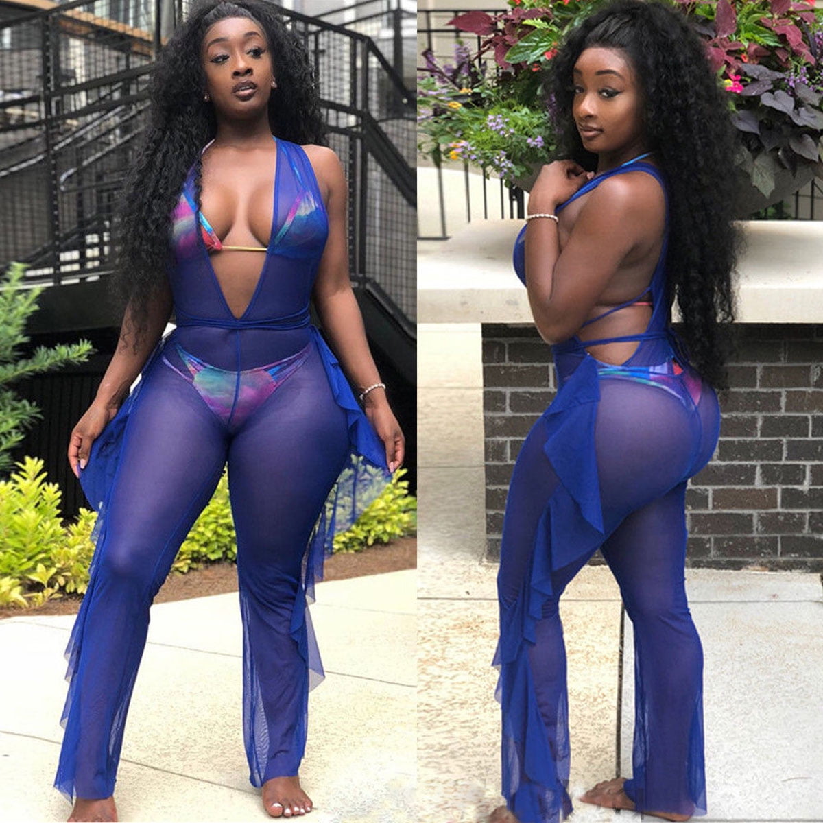 Kiapeise Women Sexy Mesh Sheer Jumpsuit Romper Bodycon Playsuit