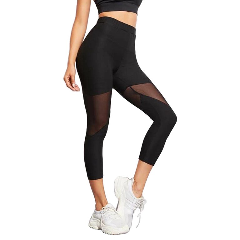 Women Sport Fitness Leggings Elastic Gym Mesh Patchwork Tight