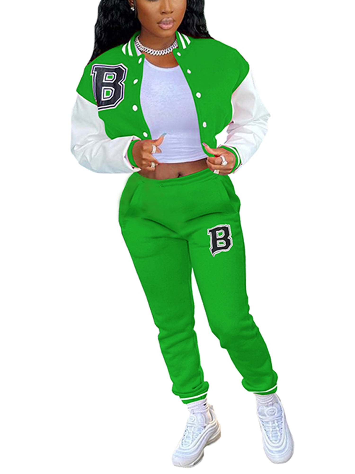 MUDAN Letter B Baseball Fashion Jacket Design Letter Women's Sportswear  2023 Single-button Street Jacket Jogger 2 Piece Set