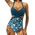 thumbnail image 1 of Kiapeise Womens Criss Cross Halter One Piece Swimsuit Leopard Tummy Control High Waist Sleeveless Bathing Suits Beach Swimwear, 1 of 5