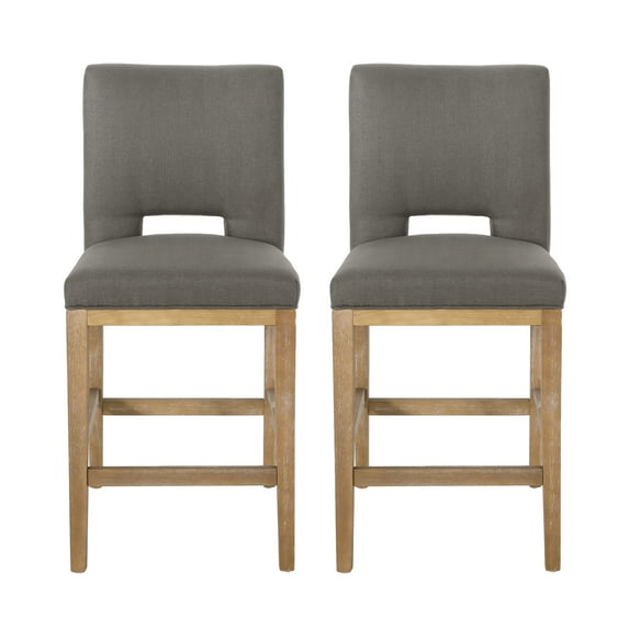 Kiara Contemporary Fabric Upholstered 27 Inch Counter Stools, Set of 2, Deep Gray and Weathered Natural