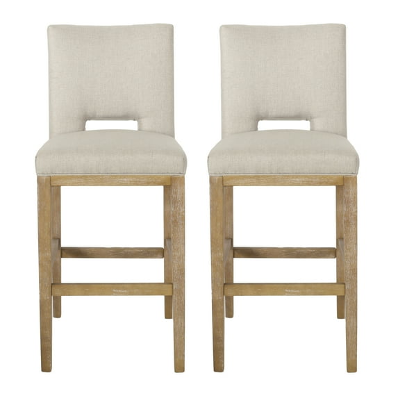 Kiara Contemporary Fabric Upholstered 31 Inch Barstools, Set of 2, Wheat and Weathered Natural