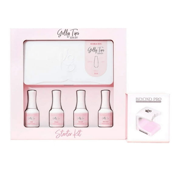 Kiara Sky GELLY TIPS STARTER KIT - COFFIN LONG - Including Mini Flash Cure Led Lamp