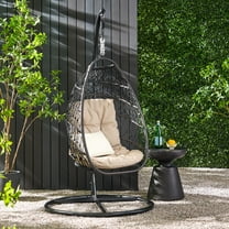 Kiara Wicker and Rope Outdoor Foldable Hanging Chair with Stand, Multibrown, Tan, and Black